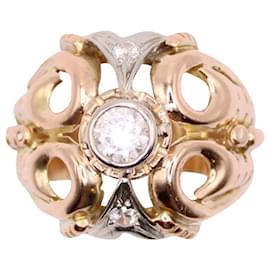 Autre Marque-Rose gold ring 750%o year 40 (platinum, diamonds and white stone)-Gold hardware