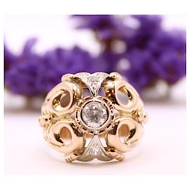 Autre Marque-Rose gold ring 750%o year 40 (platinum, diamonds and white stone)-Gold hardware