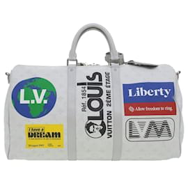 Louis Vuitton-Louis Vuitton Monogram Keepall Bandouliere 50 Boston Bag White M44643 LV 37882a-White