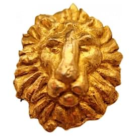 Yves Saint Laurent-Yves Saint Laurent lion head brooch-Golden