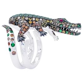 Boucheron-Boucheron Crocodile ring in white gold, set with diamonds and colored stones.-Other