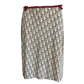 Rock Christian Dior Beige Monogramm Sarong-Stil. Weiß Rot Beige