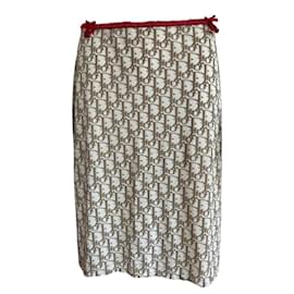 Dior-Skirt Christian Dior beige monogram sarong style.-White,Red,Beige