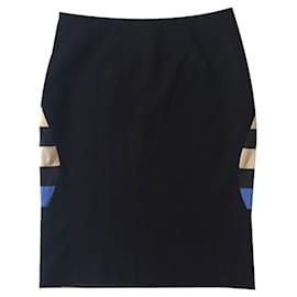 Diane Von Furstenberg-DvF Mae Mikado wool/silk blend skirt colourblock-Black,Multiple colors