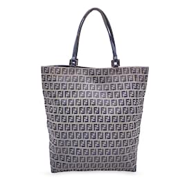 Fendi-Grey Monogram Zucchino Canvas Handbag Tote Bag-Grey