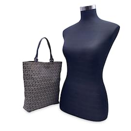 Fendi-Grey Monogram Zucchino Canvas Handbag Tote Bag-Grey