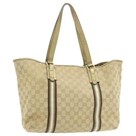 Gucci-GUCCI Sherry Line GG Canvas Tote Bag Canvas Beige Gold Brown 139260 Auth am626g-Brown,Beige,Golden