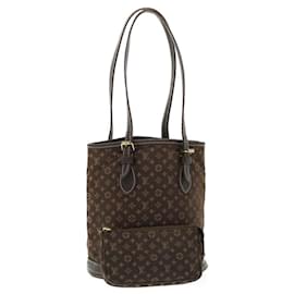 Louis Vuitton-LOUIS VUITTON Monogram Mini Lin Bucket PM Shoulder Bag Brown M95226 Auth gt2844-Brown