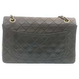 Chanel-CHANEL Matelasse Double Chain Flap Shoulder Bag Lamb Skin Black Gold Auth 34511A-Black,Golden