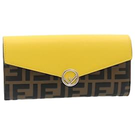 Fendi-FENDI Zucca F is Continental Wallet Cuir gaufré Jaune Marron Authentique 34531-Marron,Jaune