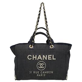 Chanel-CHANEL Deauville line Tote Bag Canvas 2way Navy CC Auth bs3641-Navy blue