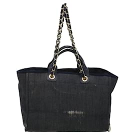 Chanel-CHANEL Deauville line Tote Bag Canvas 2way Navy CC Auth bs3641-Navy blue