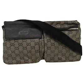 Gucci-GUCCI GG Canvas Waist Bag Black Gold Auth hs1094-Black,Golden