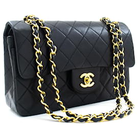 Chanel-Rabat doublé Chanel Classique 9"Sac à bandoulière en chaîne Agneau noir-Noir