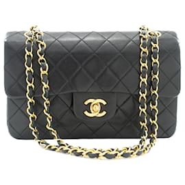 Chanel-CHANEL Classic Double Flap 9" Chain Shoulder Bag Black Lambskin-Black