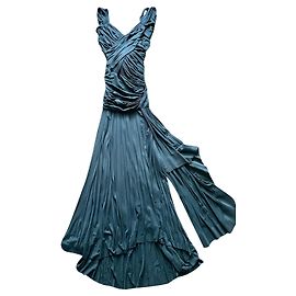 Robe de soirée drapée Donna Karan Black Label Bleu Paon Bleu foncé