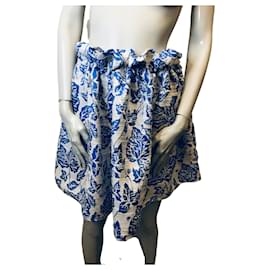 Autre Marque-Alcoholic brocade patterned skirt-White,Light blue