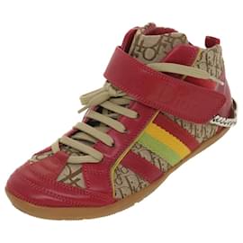 Christian Dior-Baskets Christian Dior Rasta Color Baskets Cuir Toile 35 Authentification rouge 37995-Rouge