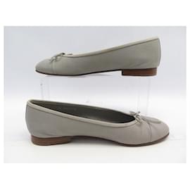Chanel-CHANEL LOGO CC G BALLERINAS SHOES02819 37.5 GRAY LEATHER SHOES-Grey