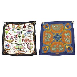 Hermès LOT 2 HERMES GAVROCHES SCIARPE LES FOLIES DU CIEL & TSUBAS CARRES SCIARPE Multicolore