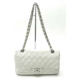 Chanel-SAC A MAIN CHANEL TIMELESS CLASSIQUE MEDIUM CUIR CAVIAR BLANC HAND BAG-Blanc