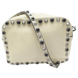 SAC A MAIN VALENTINO ROCKSTUD ROLLING BANDOULIERE CUIR ECRU PURSE HAND BAG Écru