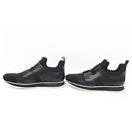 Hermès-HERMES PLAYER SNEAKERS 43 BLUE CANVAS BLACK LEATHER SNEAKERS + BOX-Blue