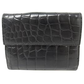 Prada-PRADA WALLET COIN PURSE IN BLACK CROCODILE LEATHER BLACK WALLET BOX-Black