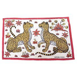 Hermès HERMES LEOPARDS H BEACH MAT101015M32 BEACH MAT COTTON BATH TOWEL Red