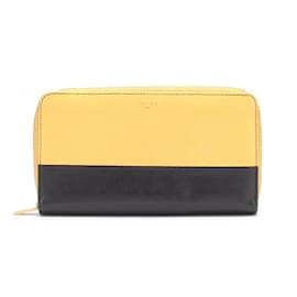 Céline-Leather Bicolor Zip Around Wallet-Yellow