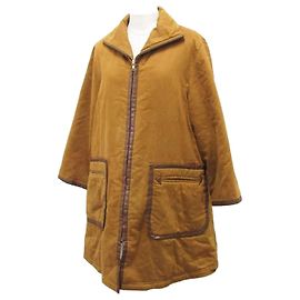 ***Leonard Synthetic Leather Coat Brown