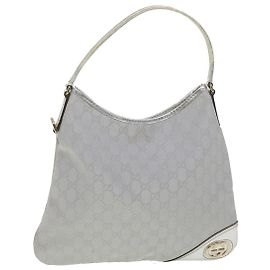 GUCCI GG Canvas Shoulder Bag Silver 169947 Auth yk6144b Silvery