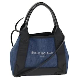 Balenciaga-BALENCIAGA CabasXS Hand Bag Canvas 2way Black Blue Auth 38049-Black,Blue