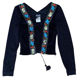 Top Corset Dolce & Gabbana com Mangas de Renda Preto Preto