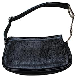 Christian Dior-shoulder bag/Black leather pouch.-Black