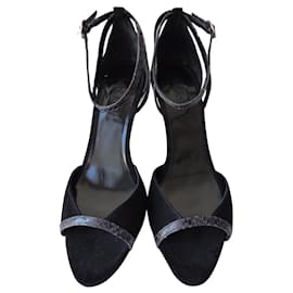 Bash high heel sandals black suede and python leather Black