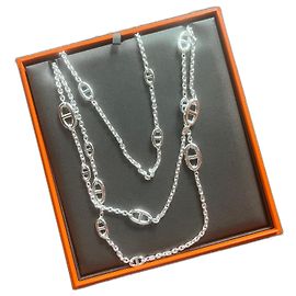 Hermès Farandole 160 Collana Lunga Argento Argento
