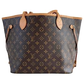 Louis Vuitton-Louis Vuitton Neverfull MM monogram rose ballerine sac à bandoulière cabas toile vintage-Marron,Rose