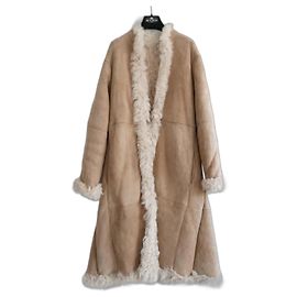 Etro Flared Long Shearling Sheepskin Coat Beige