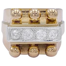 inconnue-Tank ring in yellow gold, platinum, diamants-Other