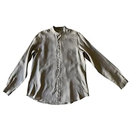 Massimo Dutti-camicia in lino marrone tortora collo Mao Massimo dutti T. l (Dimensione del colletto 42cm)-Beige,Taupe