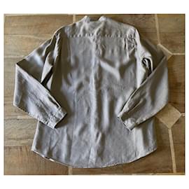 Massimo Dutti-taupe brown linen shirt Mao collar Massimo dutti T. l (Collar size 42cm)-Beige,Taupe