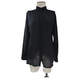 Club Monaco Camicia Nera Trasparente in Seta e Cotone Nero