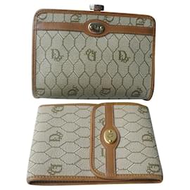 Christian Dior-CHRISTIAN DIOR Checkbook holder and coin purse Monogrammed vintage canvas Very good condition-Beige