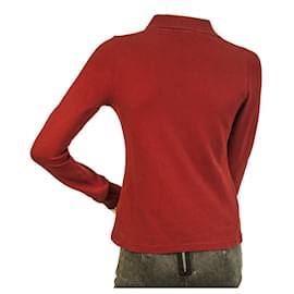 Burberry-Burberry T-shirt classica a maniche lunghe in cotone rosso con collo a polo taglia XS-Rosso