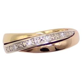 Autre Marque-Ring 3 golds 750%o style interlocking rings and diamonds-Gold hardware