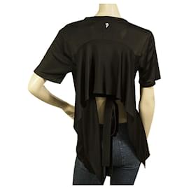 Dondup-Dondup Black Viscose Open Back Bow Blouse Short Sleeve Top size M-Black