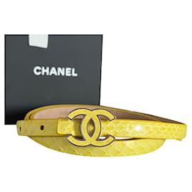 Chanel-Cinto Python com Fivela CC-Amarelo