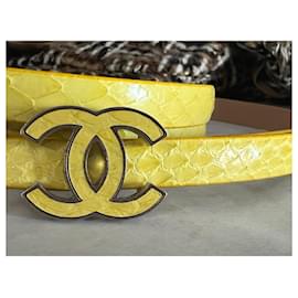 Chanel-Cinto Python com Fivela CC-Amarelo