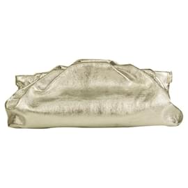 Autre Marque-Giulia Maresca Milano Silver Leather Pleated Ruched Opening Clutch Bag Handbag-Silvery